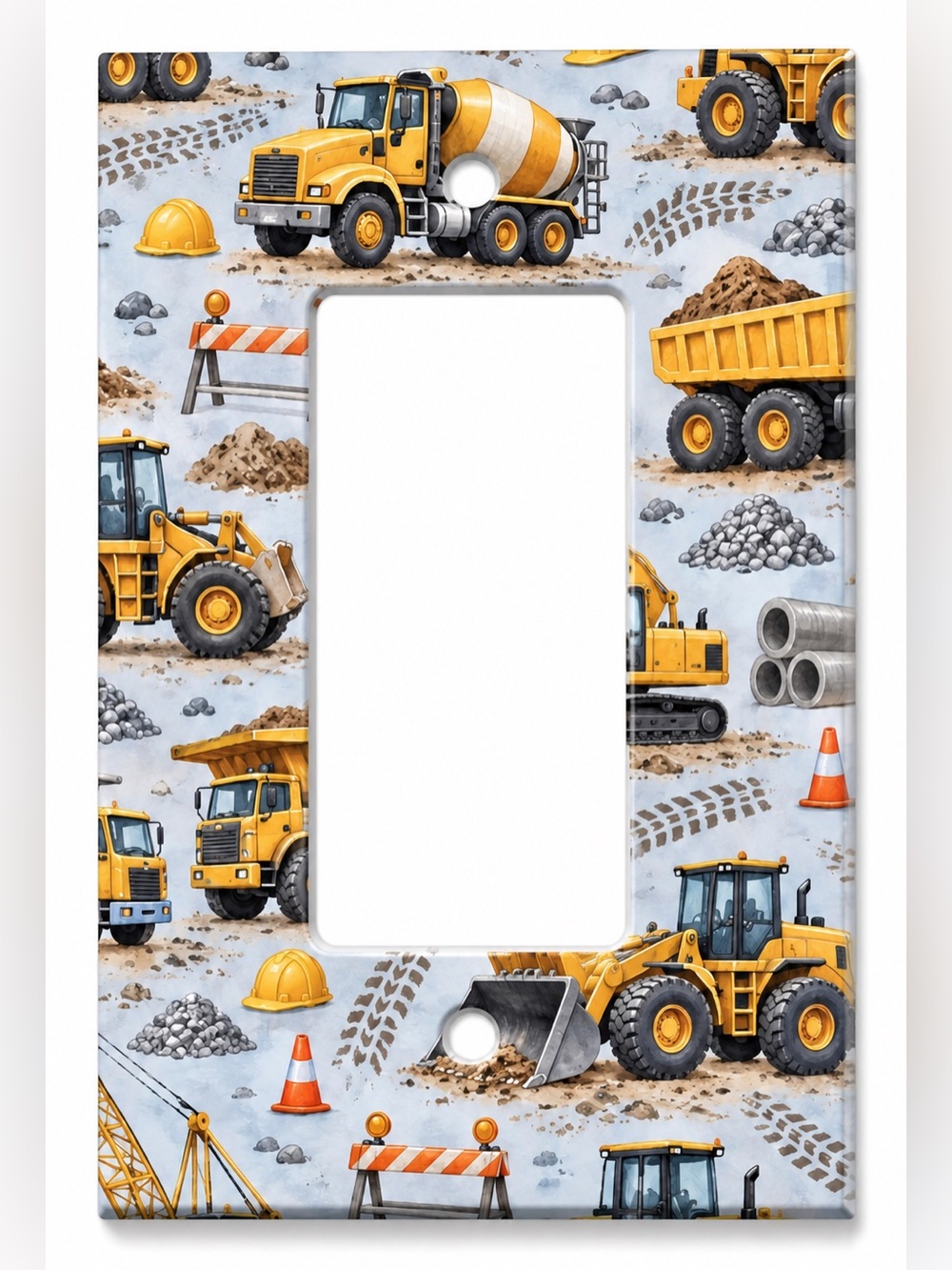 Construction Trucks Rocker GFCI Wall Plate Boys Kids Room Heavy Equipment Decor